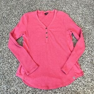 Eddie Bauer Red Waffle Knit V Neck Button Henley Long Sleeve Top S Bella Swan